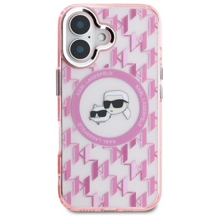 Husa pentru iPhone 16 - Karl Lagerfeld IML MagSafe (KLHMP16SHMCKMHP) - Pink Monogram KarlandChoupette Head