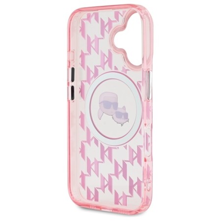 Husa pentru iPhone 16 - Karl Lagerfeld IML MagSafe (KLHMP16SHMCKMHP) - Pink Monogram KarlandChoupette Head