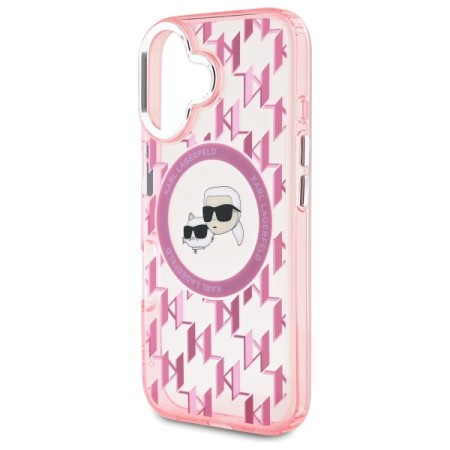 Husa pentru iPhone 16 - Karl Lagerfeld IML MagSafe (KLHMP16SHMCKMHP) - Pink Monogram KarlandChoupette Head