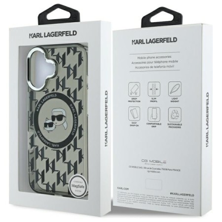 Husa pentru iPhone 16 - Karl Lagerfeld IML MagSafe (KLHMP16SHMCKMHK) - Monogram KarlandChoupette Head