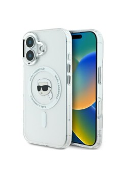 Husa pentru iPhone 16 - Karl Lagerfeld IML MagSafe (KLHMP16SHLSKIH) - White Karls Head