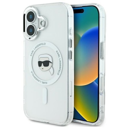 Husa pentru iPhone 16 - Karl Lagerfeld IML MagSafe (KLHMP16SHLSKIH) - White Karls Head