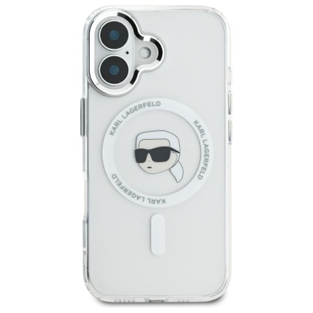 Husa pentru iPhone 16 - Karl Lagerfeld IML MagSafe (KLHMP16SHLSKIH) - White Karls Head