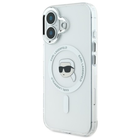 Husa pentru iPhone 16 - Karl Lagerfeld IML MagSafe (KLHMP16SHLSKIH) - White Karls Head