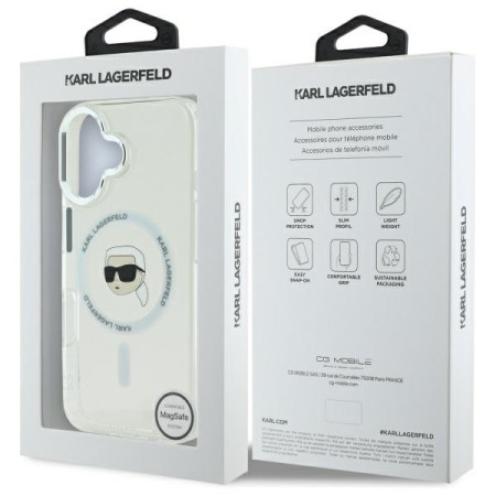 Husa pentru iPhone 16 - Karl Lagerfeld IML MagSafe (KLHMP16SHLSKIH) - White Karls Head