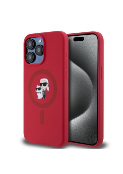 Husa pentru iPhone 15 Pro Max - Karl Lagerfeld Silicone Ring MagSafe (KLHMP15XSCMKCRHR) - Red KarlandChoupette
