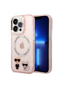 Husa iPhone 14 Pro - Karl Lagerfeld Hardcase MagSafe (KLHMP14LHKCP) - Pink Karl and Choupette Aluminium