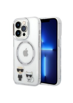 Husa iPhone 14 Pro - Karl Lagerfeld Hardcase MagSafe (KLHMP14LHKCT) - Transparent Karl and Choupette Aluminium