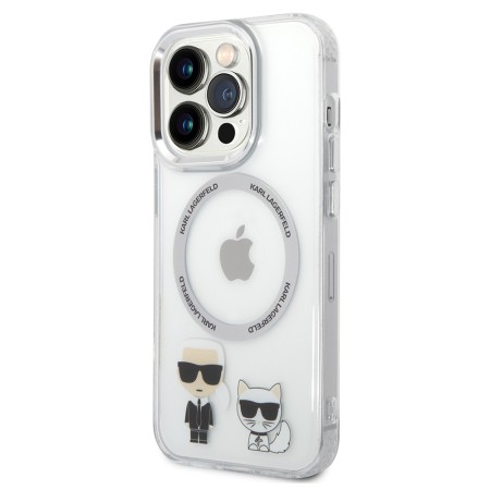 Husa iPhone 14 Pro - Karl Lagerfeld Hardcase MagSafe (KLHMP14LHKCT) - Transparent Karl and Choupette Aluminium