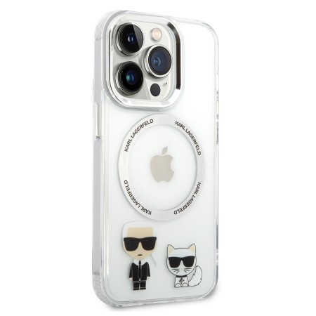Husa iPhone 14 Pro - Karl Lagerfeld Hardcase MagSafe (KLHMP14LHKCT) - Transparent Karl and Choupette Aluminium