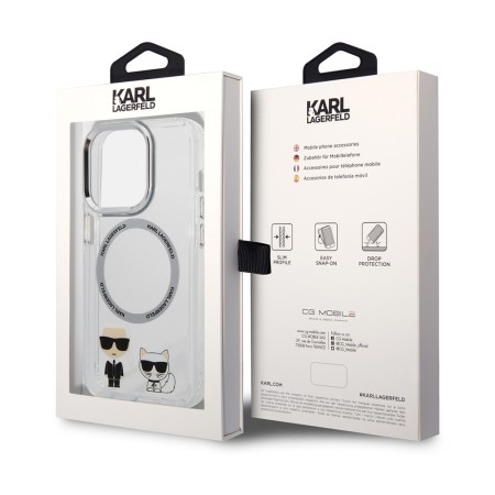 Husa iPhone 14 Pro - Karl Lagerfeld Hardcase MagSafe (KLHMP14LHKCT) - Transparent Karl and Choupette Aluminium