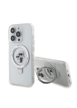 Husa pentru iPhone 14 Pro - Karl Lagerfeld Hardcase Ring Stand MagSafe (KLHMP14LHMRSKCH) - White KarlandChoupette