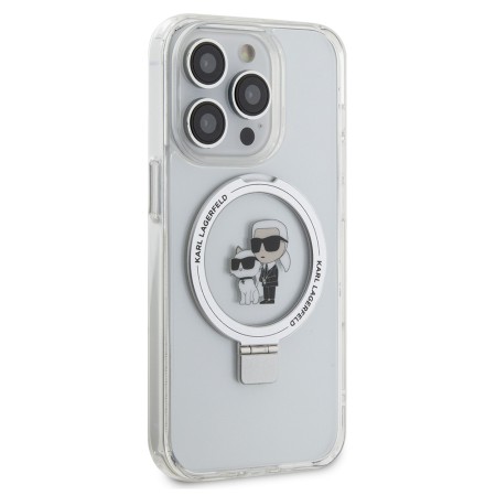 Husa pentru iPhone 14 Pro - Karl Lagerfeld Hardcase Ring Stand MagSafe (KLHMP14LHMRSKCH) - White KarlandChoupette