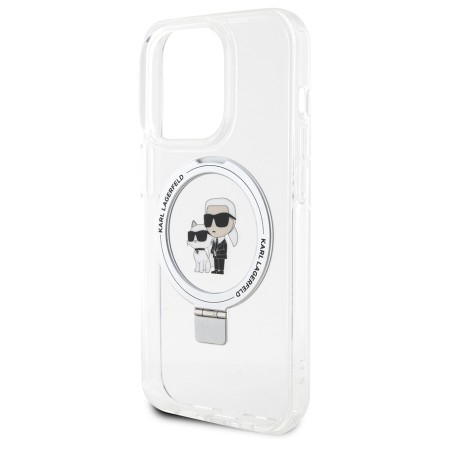 Husa pentru iPhone 14 Pro - Karl Lagerfeld Hardcase Ring Stand MagSafe (KLHMP14LHMRSKCH) - White KarlandChoupette