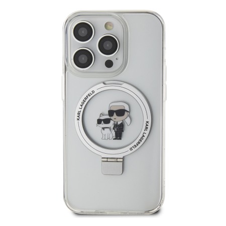 Husa pentru iPhone 14 Pro - Karl Lagerfeld Hardcase Ring Stand MagSafe (KLHMP14LHMRSKCH) - White KarlandChoupette
