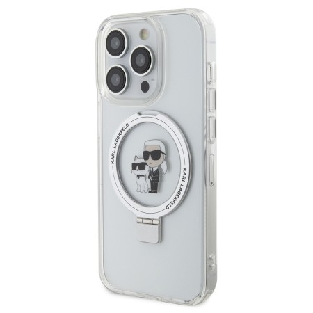 Husa pentru iPhone 14 Pro - Karl Lagerfeld Hardcase Ring Stand MagSafe (KLHMP14LHMRSKCH) - White KarlandChoupette