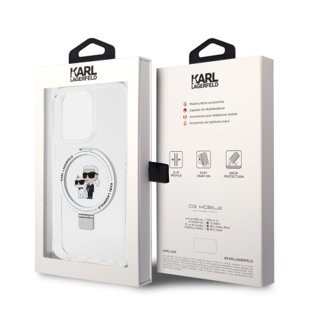 Husa pentru iPhone 14 Pro - Karl Lagerfeld Hardcase Ring Stand MagSafe (KLHMP14LHMRSKCH) - White KarlandChoupette