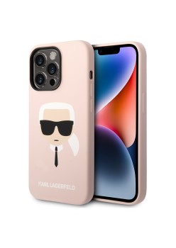Husa pentru iPhone 14 Pro - Karl Lagerfeld Silicone MagSafe (KLHMP14LSLKHLP) - Light Pink Karls Head