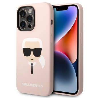 Husa pentru iPhone 14 Pro - Karl Lagerfeld Silicone MagSafe (KLHMP14LSLKHLP) - Light Pink Karls Head