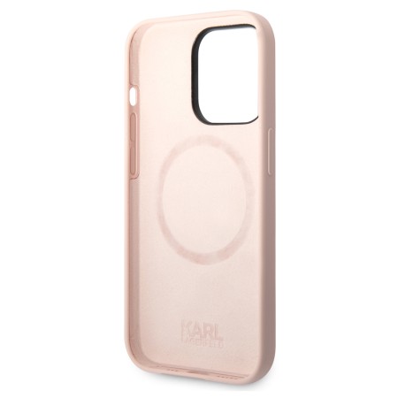 Husa pentru iPhone 14 Pro - Karl Lagerfeld Silicone MagSafe (KLHMP14LSLKHLP) - Light Pink Karls Head