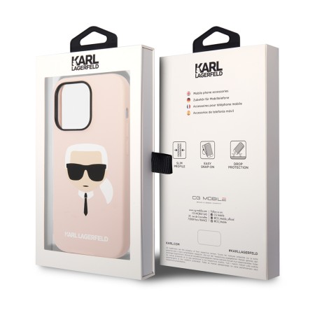 Husa pentru iPhone 14 Pro - Karl Lagerfeld Silicone MagSafe (KLHMP14LSLKHLP) - Light Pink Karls Head