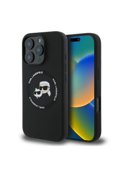 Husa pentru iPhone 16 Pro - Karl Lagerfeld Silicone MagSafe - KarlandChoupette Heads