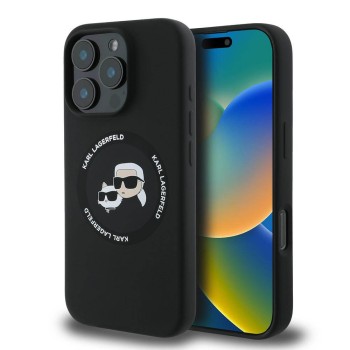 Husa pentru iPhone 16 Pro - Karl Lagerfeld Silicone MagSafe - KarlandChoupette Heads