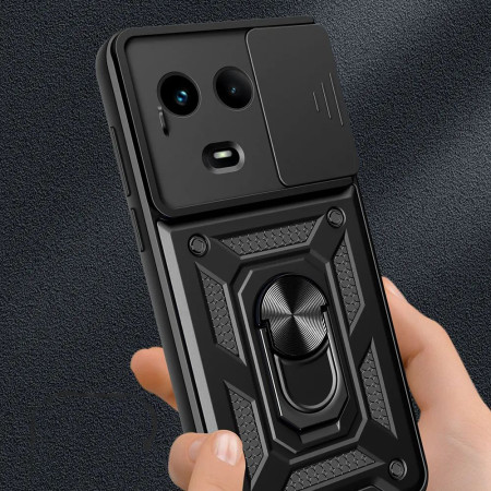 Husa pentru Realme 11 5G, Slide si Snap Premium, Magnetic Ring, Negru