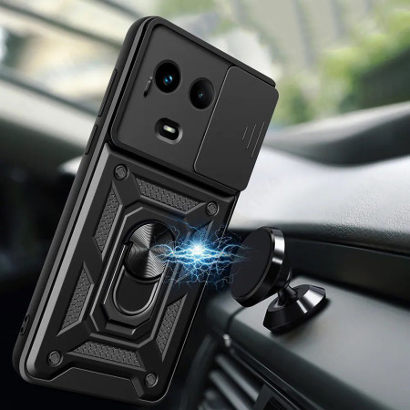Husa pentru Realme 11 5G, Slide si Snap Premium, Magnetic Ring, Negru