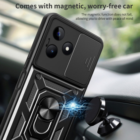 Husa pentru Realme C51 / Note 50, Slide si Snap Premium, Magnetic Ring, Negru