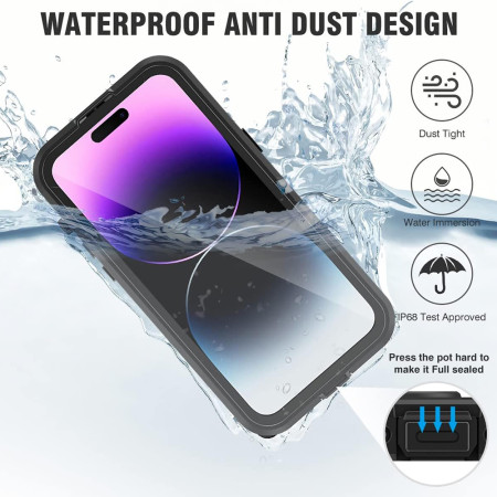 Husa pentru iPhone 14 Pro Max, ShellBox Waterproof IP68, Black