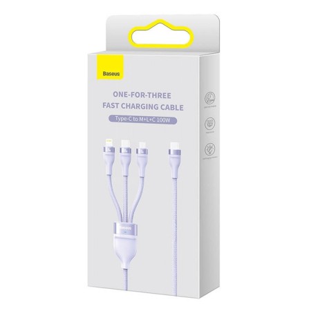 Cablu de Date 3in1, Type-C, 100W, 1.5m - Baseus Flash Series 2 (CASS030205) - Purple