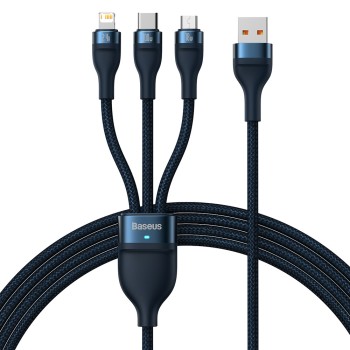Cablu de Date 3in1, USB, 100W, 1.2m - Baseus Flash Series 2 (CASS030003) - Blue