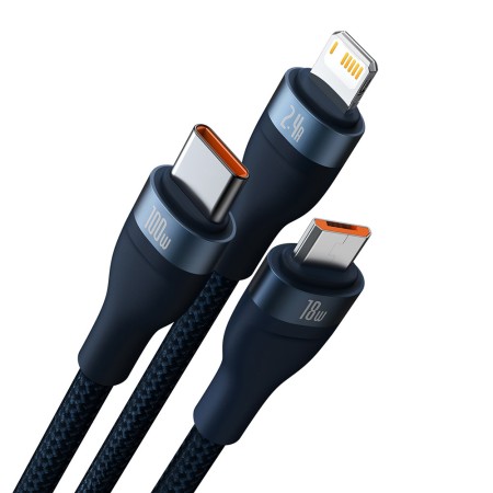 Cablu de Date 3in1, USB, 100W, 1.2m - Baseus Flash Series 2 (CASS030003) - Blue