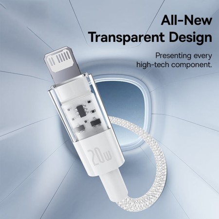 Cablu USB-C la Lightning, Fast Charging 20W, 2m - Baseus Gem (P10373001211-01) - Moon White