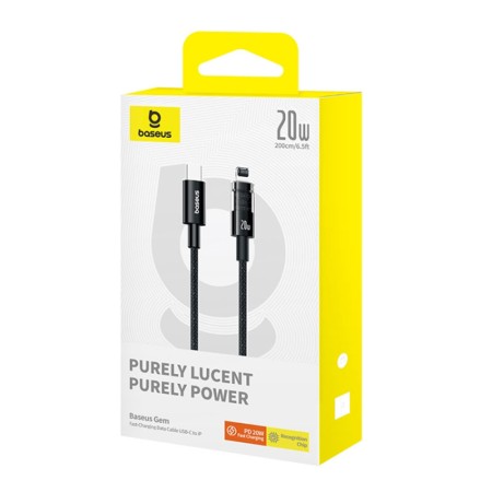 Cablu USB-C la Lightning, Fast Charging 20W, 2m - Baseus Gem (P10373001211-01) - Moon White
