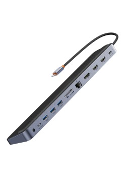 Hub Type-C la HDMI x 2, USB3.0 x 3, Type-C, DP, SD/TF, RJ45, USB-C, Jack, 100W - Baseus (WKSX030213) - Black