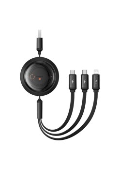 Cablu de Date USB la Type-C, Lightning, Micro-USB, 100W, 1.1m - Baseus Free 2 Draw (P10368700111-03) - Cluster Black