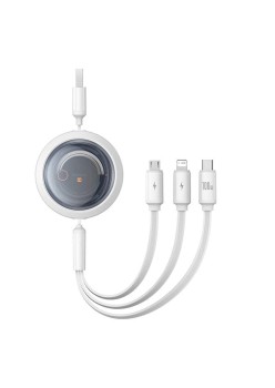 Cablu de Date USB la Type-C, Lightning, Micro-USB, 100W, 1.1m - Baseus Free 2 Draw (P10368700211-02) - Moon White