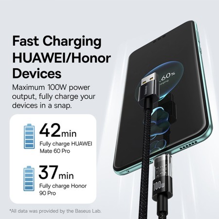 Cablu USB la Type-C, Super Fast Charging 100W, 2m - Baseus Gem (P10373002111-01) - Cluster Black