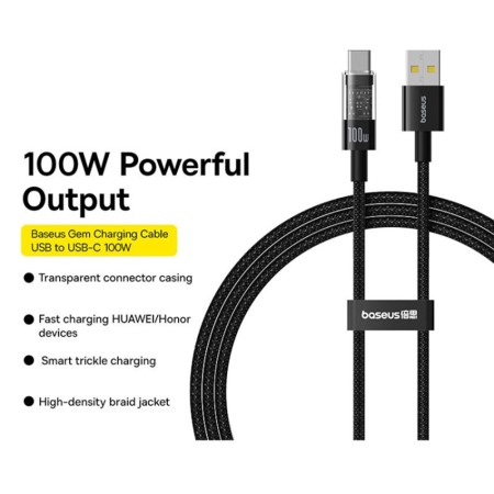 Cablu USB la Type-C, Super Fast Charging 100W, 2m - Baseus Gem (P10373002111-01) - Cluster Black