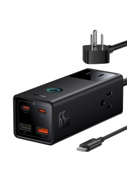 Incarcator 3xAC, 2xUSB, 2x Type-C, 65W, Cablu 100W - Baseus (PSLA020101) - Black