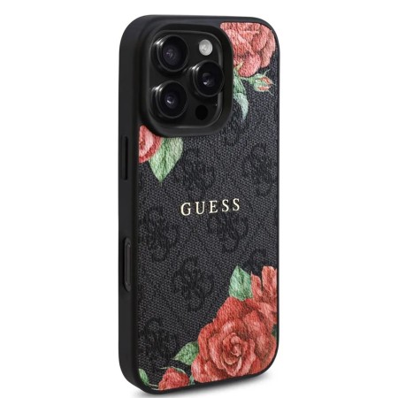 Husa pentru iPhone 16 Pro - Guess Hardcase 4G Flower Print MagSafe - Black