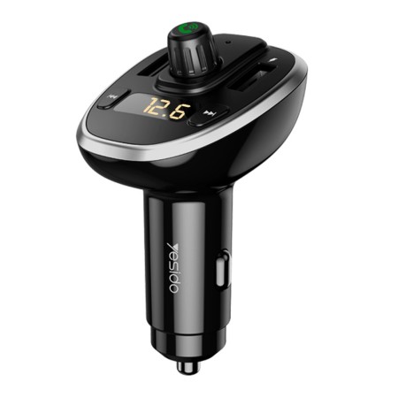 Incarcator Auto cu Modulator FM, Display LED, 2xUSB 3A, MicroSD - Yesido (Y39) - Black