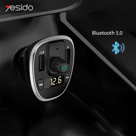 Incarcator Auto cu Modulator FM, Display LED, 2xUSB 3A, MicroSD - Yesido (Y39) - Black
