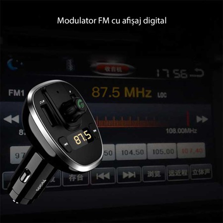 Incarcator Auto cu Modulator FM, Display LED, 2xUSB 3A, MicroSD - Yesido (Y39) - Black