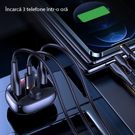 Incarcator Auto cu Modulator FM 2xUSB, Type-C 50W - USAMS C25 (US-CC143) - Black