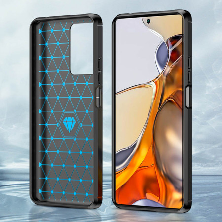Husa Carbon compatibila Xiaomi 11T / 11T Pro, Tech Protects, Negru