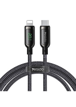 Cablu de Date Type-C Lightning, 20W, 5A, Digital Display, 1.2m - Yesido (CA86) - Black