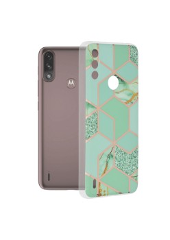 Husa pentru Motorola Moto E7 Power / Moto E7i Power - Techsuit Marble Series - Green Hex